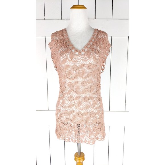 Vintage crochet cap sleeve sheer pullover blouse cover up - Picture 2 of 4